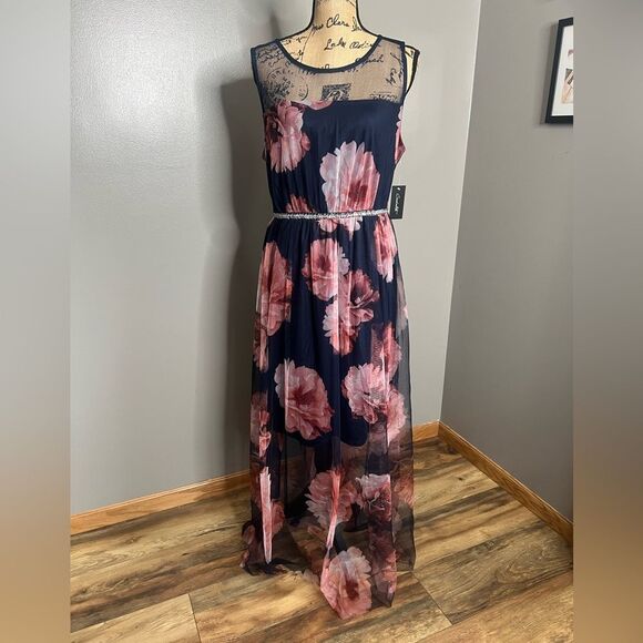 Candalite floral mesh maxi dress XL beaded sleeveless whimsy ethereal flowy - Picture 1 of 8